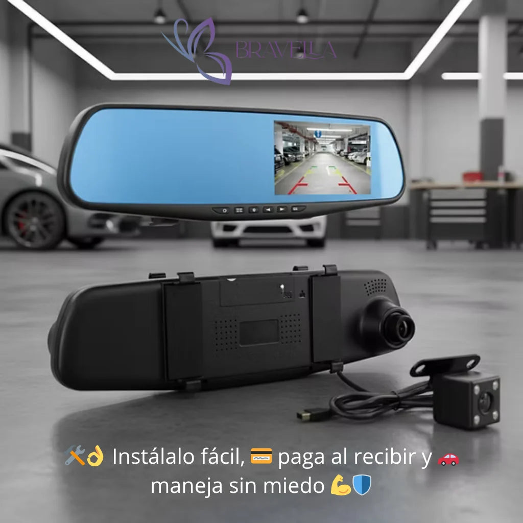 Espejo Retrovisor+Cámara Frontal y Retro / 👁️No puedes evitar lo inesperado, pero sí puedes grabarlo 🎥