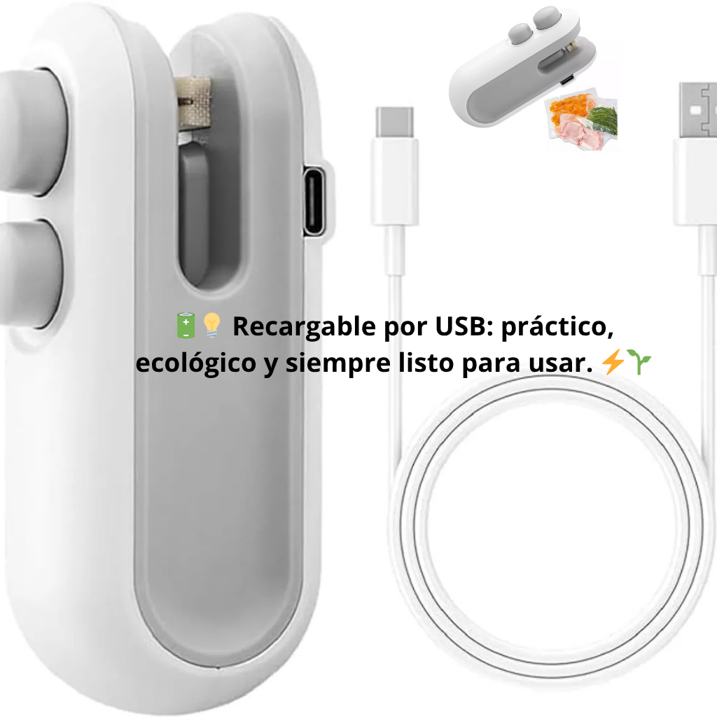 Mini Selladora De Bolsas Recargable / 🚫 ¡Despídete de las bolsas abiertas y los alimentos desperdiciados!