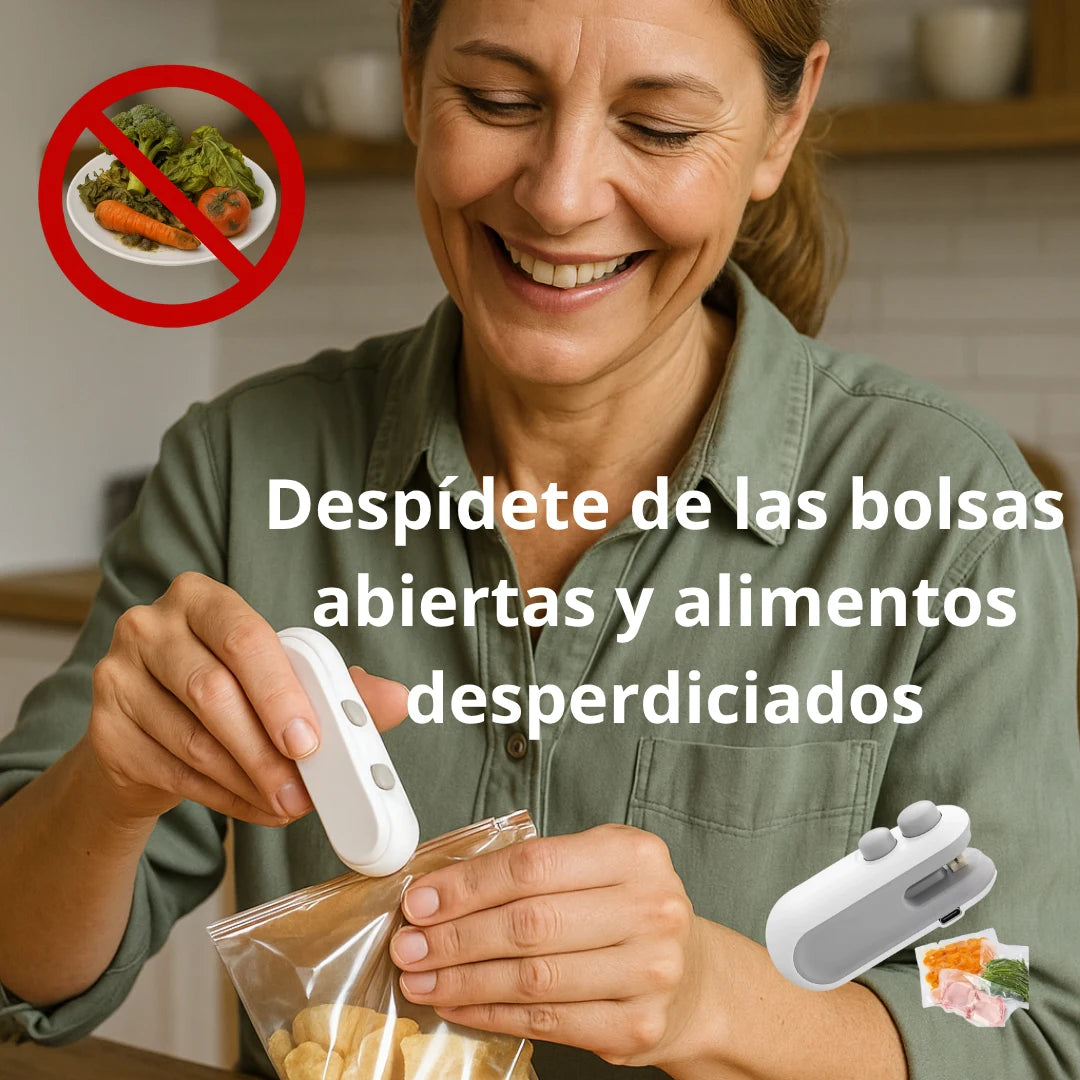 Mini Selladora De Bolsas Recargable / 🚫 ¡Despídete de las bolsas abiertas y los alimentos desperdiciados!
